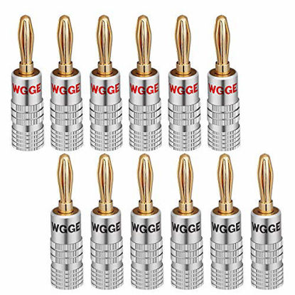 Picture of WGGE WG-009 Banana Plugs Audio Jack Connector, 24k Gold Dual Screw Lock Speaker Connector (6 Pairs (12 Plugs))