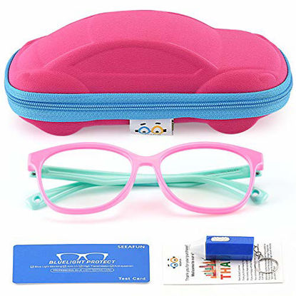 Picture of Kids Blue Light Glasses with Cute Car Case , UV400 Protection,Anti Blue Ray Computer Game Glasses