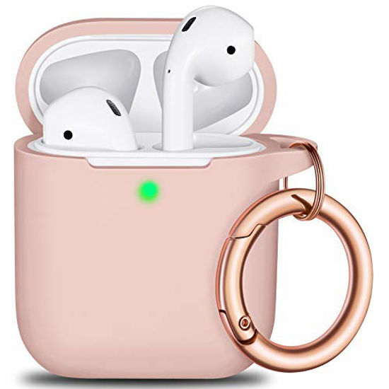 Picture of AirPods Case Cover Keychain, Full Protective Silicone AirPods Accessories Skin Cover for Women Girl with Apple AirPods Wireless Charging Case,Front LED Visible-Pink Sand