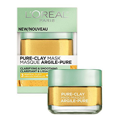 Picture of Clay Facial Mask, L'Oreal Paris Skincare Pure Clay Face Mask with Yuzu Lemon for Rough Skin to Clarify & Smooth, at home face mask, 1.7 oz.