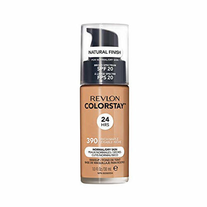 Picture of Revlon ColorStay Makeup for Normal/Dry Skin SPF 20, Longwear Liquid Foundation, with Medium-Full Coverage, Natural Finish, Oil Free, 390 Rich Maple, 1.0 oz