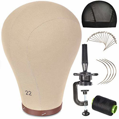 Picture of ZGCY 22 Inch Wig Head Cork Canvas Block Head Mannequin Head With Stand for Making Wigs (21-24INCH)