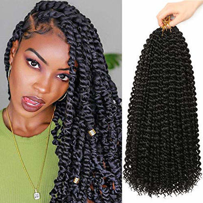Picture of 6Packs Passion Twist Hair 18Inch Water Wave Crochet Hair for Passion Twist Crochet Braiding Hair Long Bohemian Hair Braiding Passion Twist Braids Synthetic Hair Extensions (1B)
