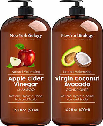 Picture of Apple Cider Vinegar Shampoo and Coconut Avocado Oil Conditioner Set - Helps Restore Shine, Hair Gloss and Hydration for Dry Hair and Itchy Scalp - Clarifying and Nourishing - 16.9 fl Oz