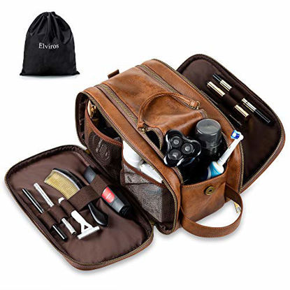 Picture of Elviros Toiletry Bag for Men, Large Travel Shaving Dopp Kit Water-resistant Bathroom Toiletries Organizer PU Leather Cosmetic Bags