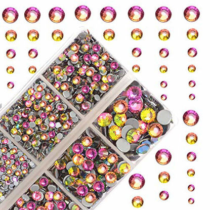 Picture of 4000Pcs Mixed Size Hot Fix Round Crystals Gems Glass Stones Hotfix Flat Back Rhinestones (Vitrail Medium)
