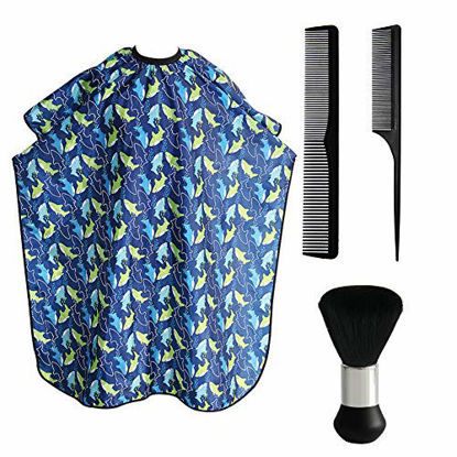Picture of Kids Haircut Cape and Neck Duster Brush Hair Comb Set Professional Barber Hairbrush and Children Dolphin Hairdresser Apron with Adjustable Snap Closure Extra Long Cape 47x39 inch Perfect for Kids
