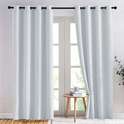 Picture of NICETOWN Room Darkening Curtains for Living Room - Easy Care Solid Thermal Insulated Grommet Room Darkening Curtains/Panels/Drapes for Bedroom (2 Panels, 52 by 84, Greyish White)