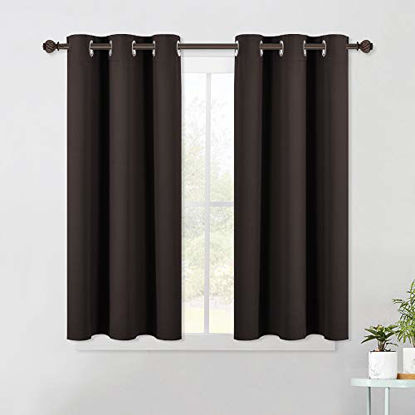 Picture of NICETOWN Blackout Curtain Panels for Bedroom Window, Triple Weave Microfiber Energy Saving Thermal Insulated Solid Grommet Blackout Draperies and Drapes (One Pair, 42 Inch by 45 Inch, Toffee Brown)