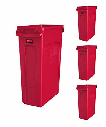 Picture of Rubbermaid Commercial Products 1956189 Slim Jim Trash/Garbage Can with Venting Channels, 23 Gallon, Red (Pack of 4)