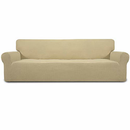 Picture of Easy-Going Stretch 4 Seater Sofa Slipcover 1-Piece Sofa Cover Furniture Protector Couch Soft with Elastic Bottom for Kids,Polyester Spandex Jacquard Fabric Small Checks (XX Large,Beige)
