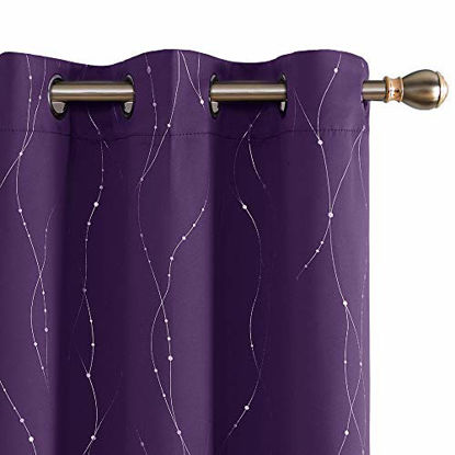 Picture of Deconovo Grommet Top Blackout Curtains Thermal Insulated Curtains Window Curtains with Wave Line and Dots Pattern for Small Windows 42 x 45 Inch Purple Grape Set of 2