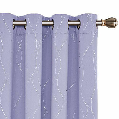Picture of Deconovo Blackout Curtains Wave Line with Dots Extra Long Room Curtains Sunlight Blocking Curtains for Sliding Glass Door 52 x 108 Inch Light Purple 2 Panels