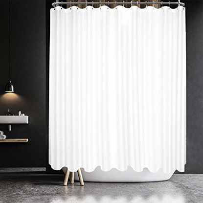 Picture of Waffle Weave Clawfoot Tub Shower Curtain 180 x 84 Inch Wrap Around - Extra Long & Extra Wide, Heavyweight Fabric, Washable, Water Repellent, with 36 Hooks Set, White, 180x84