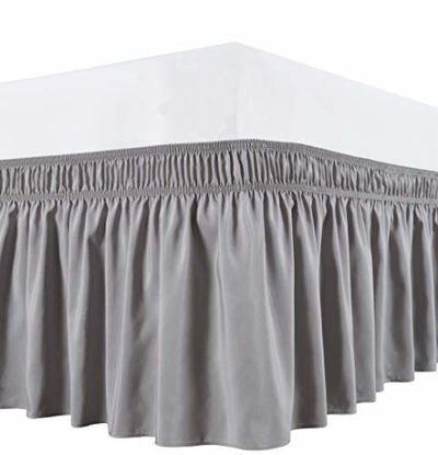 Picture of Biscaynebay Wrap Around Bedskirts with Adjustable Elastic Belts, Elastic Dust Ruffles, Easy Fit Wrinkle & Fade Resistant Luxrious Fabric, Silver Grey for Twin & Twin XL Size Beds 25 Inches Drop