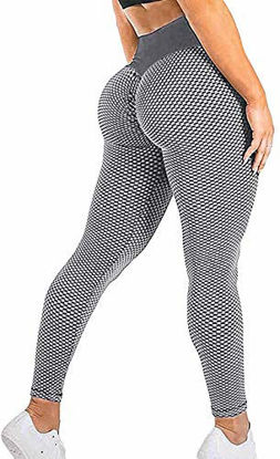 Picture of SEASUM Women's High Waist Yoga Pants Scrunched Booty Leggings Workout Running Butt Enhance Textured Tights L