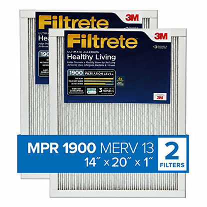 Picture of Filtrete 14x20x1, AC Furnace Air Filter, MPR 1900, Healthy Living Ultimate Allergen, 2-Pack (exact dimensions 13.81 x 19.81 x 0.78)