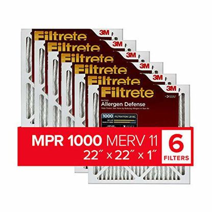 Picture of Filtrete 22x22x1, AC Furnace Air Filter, MPR 1000, Micro Allergen Defense, 6-Pack (exact dimensions 21.69 x 21.69 x 0.81)