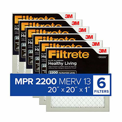 Picture of Filtrete 20x20x1, AC Furnace Air Filter, MPR 2200, Healthy Living Elite Allergen, 6-Pack (exact dimensions 19.69 x 19.69 x 0.78)