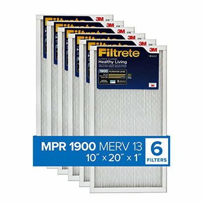 Picture of Filtrete 10x20x1, AC Furnace Air Filter, MPR 1900, Healthy Living Ultimate Allergen, 6-Pack (exact dimensions 9.81 x 19.81 x 0.78)
