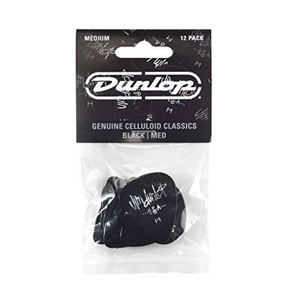 Picture of Jim Dunlop Dunlop 24483035112 Celluloid Guitar Picks, Medium, Black, 12-Pack