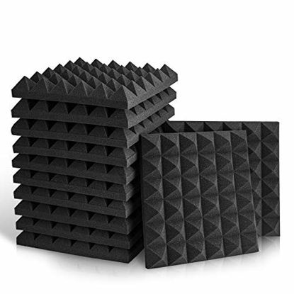 Picture of 12 Pack Set Acoustic Foam Panels, Studio Wedge Tiles, 2" X 12" X 12" Acoustic Foam Sound Absorption Pyramid Studio Treatment Wall Panels
