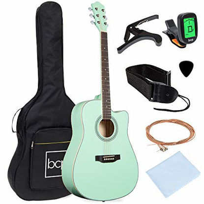 Picture of Best Choice Products 41in Full Size Beginner All Wood Cutaway Acoustic Guitar Starter Set with Case, Strap, Capo, Strings, Picks, Tuner - SoCal Green