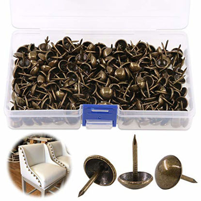 Picture of Keadic 300Pcs [ 7/16" in Diameter] Antique Upholstery Tacks Furniture Nails Pins Kit for Upholstered Furniture Cork Board or DIY Projects - Bronze