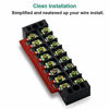 Picture of (56pcs) 4 Sets Terminal Block - 4pcs 8 Positions 600V 25A Dual Row Screw Terminals Strip with Cover+4pcs Pre-Insulated Barrier Jumper Strips Black & Red+48pcs Insulated Fork Wire Connector by MILAPEAK