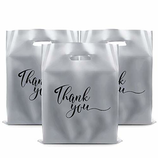 100 Count, White Plastic Shopping Bags for Boutique and Merchandise Bags Thank You Bags for Business with Handles 12x15 