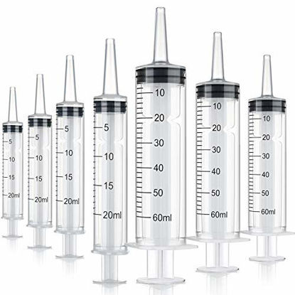 Picture of 10 Pack Plastic Syringe Liquid Measuring Syringe with Measurement for Scientific Labs and Measuring Liquids, Feeding Pets, Oil or Glue Applicator (20 ML, 60 ML)