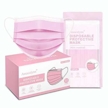 Picture of 50pcs Boxed Face Mask,Disposable Pink Face Mask,3 Ply Mask with Nose Clip - Pink