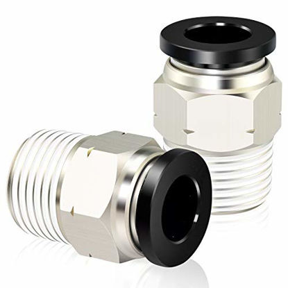 Picture of Tailonz Pneumatic Male Straight 3/8 Inch Tube OD x 3/8 Inch NPT Thread Push to Connect Fittings PC-3/8-N3 (Pack of 2)