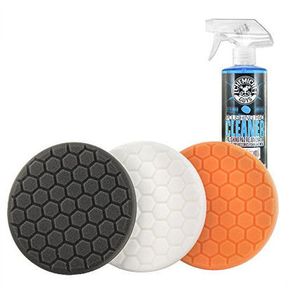 Picture of Chemical Guys HEX_3KIT_5 5.5" Buffing Pad Sampler Kit, 4 Items - (1) 16 oz Polishing Pad Cleaner + (3) 5.5" Buffing Pads that Work with 5" Backing Plates