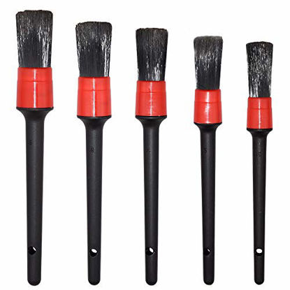 Picture of Detailing Brush Set - 5 Different Sizes Premium Natural Boar Hair Mixed Fiber Plastic Handle Automotive Detail Brushes for Cleaning Wheels, Engine, Interior, Emblems, Air Vents, Car, Motorcy