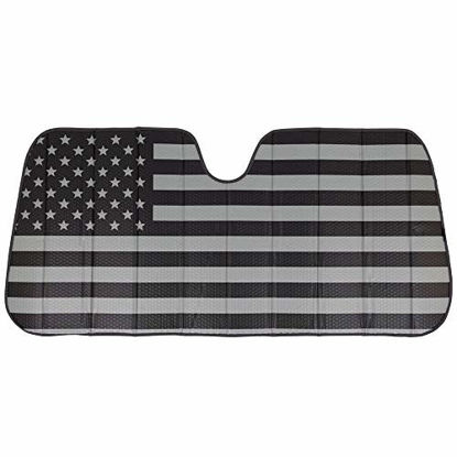 Picture of Black White/Gray American Flag - Front Windshield Sun Shade - Accordion Folding Auto Sunshade for Car Truck SUV - Blocks UV Rays Sun Visor Protector - Keeps Your Vehicle Cool - 58 x 28 Inch
