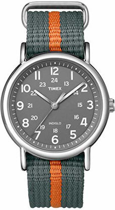 Picture of Timex Unisex T2N649 Weekender 38mm Gray/Orange Stripe Nylon Slip-Thru Strap Watch