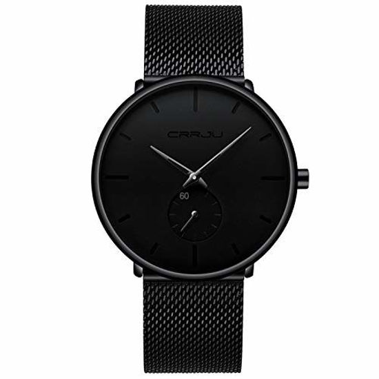 Picture of Mens Watches Ultra-Thin Minimalist Waterproof-Fashion Wrist Watch for Men Unisex Dress with Stainless Steel Mesh Band-Black Hands