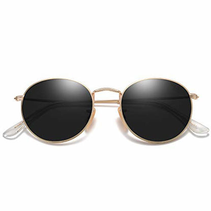 Picture of SOJOS Small Round Polarized Sunglasses for Women Men Classic Vintage Retro Frame UV Protection SJ1014 with Gold Frame/Grey Lens