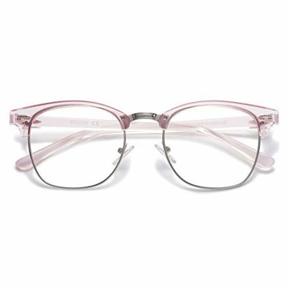 Picture of SOJOS Retro Semi Rimless Blue Light Blocking Glasses Half Horn Rimmed Eyeglasses SJ5018 with Crystal Pink Frame/Silver Rim/Anti-Blue Light Lens