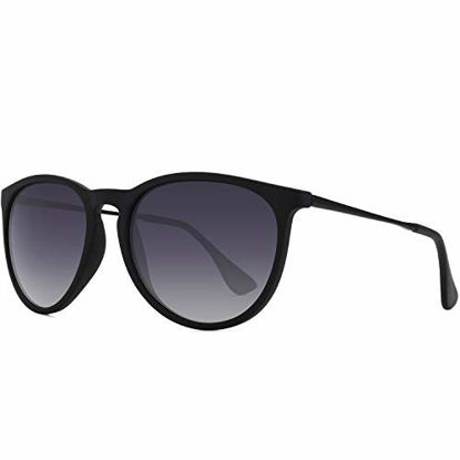Picture of WOWSUN Polarized Sunglasses for Women Vintage Retro Round Girls Black Frame Gradient Gray Lens Shades