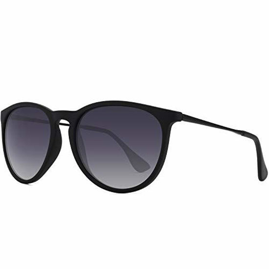 Picture of WOWSUN Polarized Sunglasses for Women Vintage Retro Round Girls Black Frame Gradient Gray Lens Shades