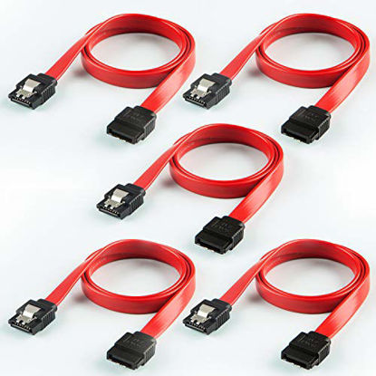 Picture of SATA III Cable, CableCreation [5-Pack] 18-inch SATA III 6.0 Gbps 7pin Female to Female Data Cable with Locking Latch, Red