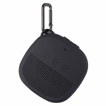 Picture of Aotnex Carrying Case for Bose SoundLink Micro Case with Portable Metal Hook for Easy Carrying, Soft Silicone Shockproof Cover Fits Bose Micro Bluetooth Speakers for Secure Outdoor Protection Black