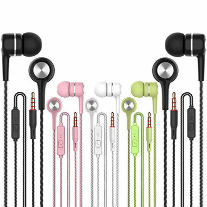 Picture of Earbuds Earphones with Microphone,5pack Ear Buds Wired Headphones,Noise Islating Earbuds,Fits 3.5mm Interface for iPad,iPod,Mp3 Players,Android and iOS Smartphones(Black+Pink+White+Green)