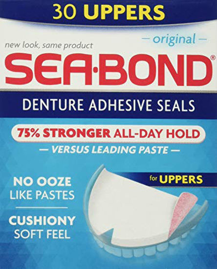 Sea Bond Secure Denture Adhesive Seals, Fresh Mint Uppers, Zinc Free, All  Day Hold, Mess Free, 30 Count Pack of 1 Uppers