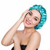 Picture of ELIHAIR Stain Bonnet Silky Sleep Cap Adjustable Satin Cap for Night Sleeping Hair Bonnet Reversible Double Layer Peacock Blue/Black