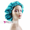 Picture of ELIHAIR Stain Bonnet Silky Sleep Cap Adjustable Satin Cap for Night Sleeping Hair Bonnet Reversible Double Layer Peacock Blue/Black