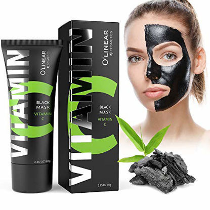 Picture of Black Charcoal Mask - Face Peel Off Mask with Organic Bamboo and Vitamin C - Deep Cleansing Pore Blackhead Removal and Purifying Black Mask for Men and Women