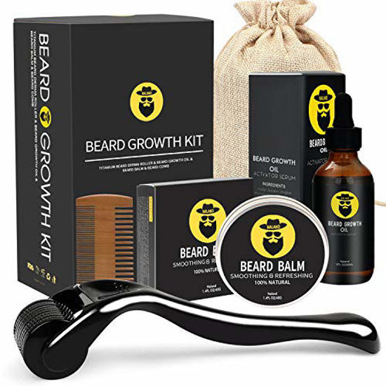 Picture of Beard Growth Kit - Derma Roller for Beard Growth, Beard Growth Serum Oil, Beard Balm and Comb, Stimulate Beard and Hair Growth - Gifts for Men Dad Him Boyfriend Husband Brother